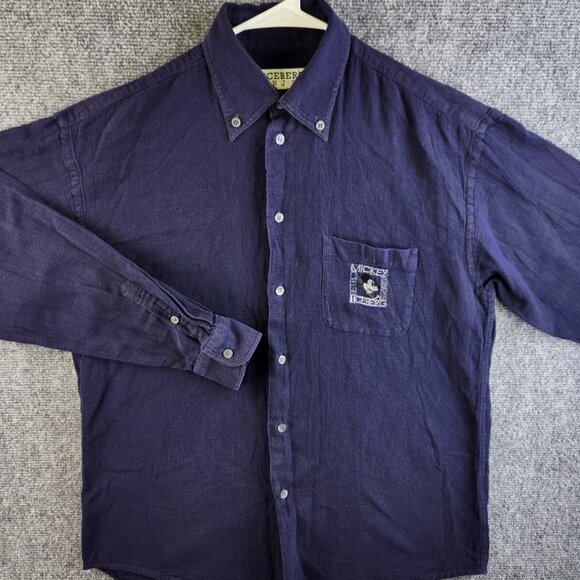 Iceberg Shirt Disney Medium Blue Long Sleeve Button Up Mickey Mouse Embroidery - Picture 2 of 16